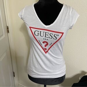 GUESS White and Red Women's Top